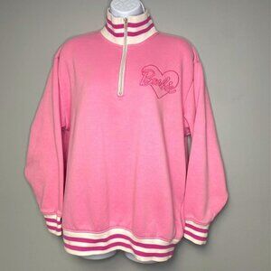 Barbie 1/4 Zip Pink Preppy Varsity Pullover Women's Sweater Size L